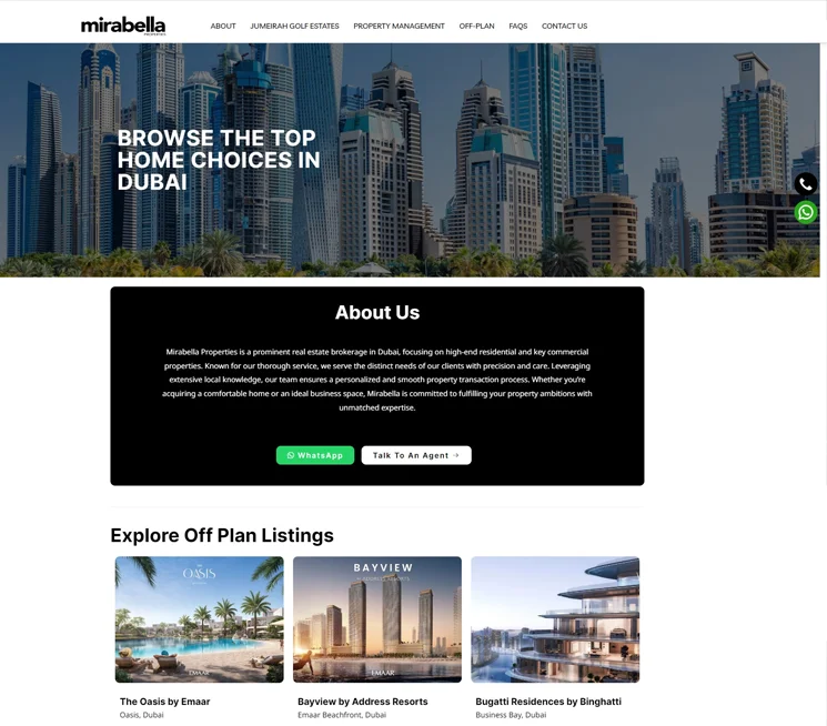 Mirabella Properties website screenshot