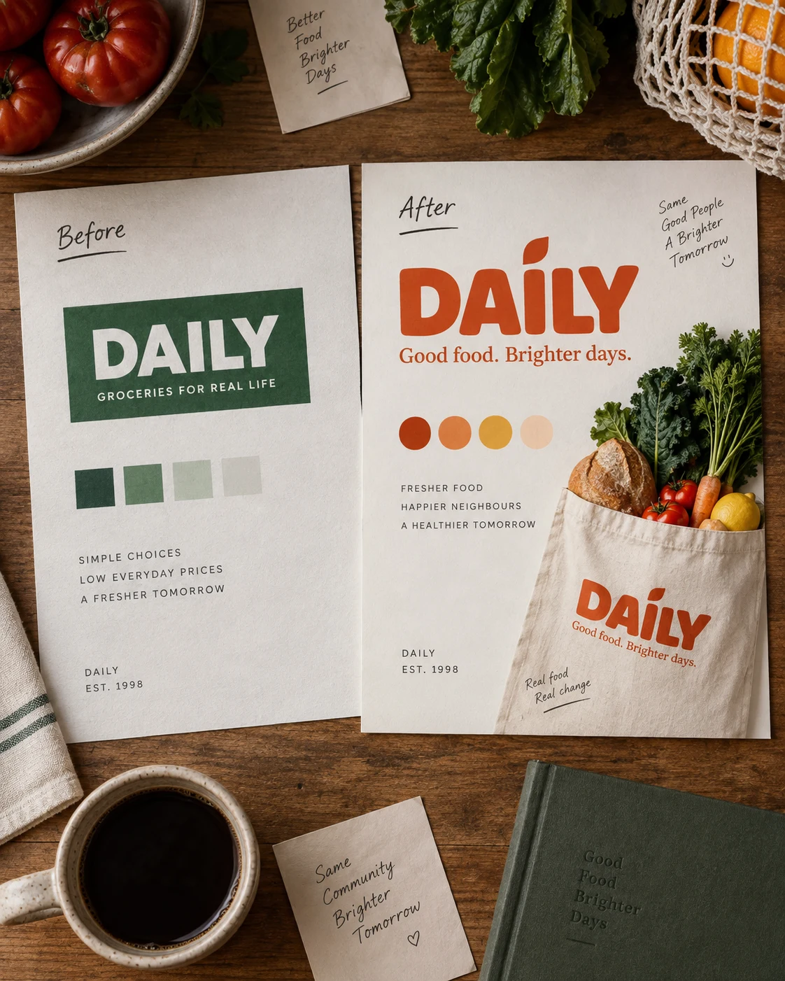 Illustrative brand refreshes concept shown as finished design work
