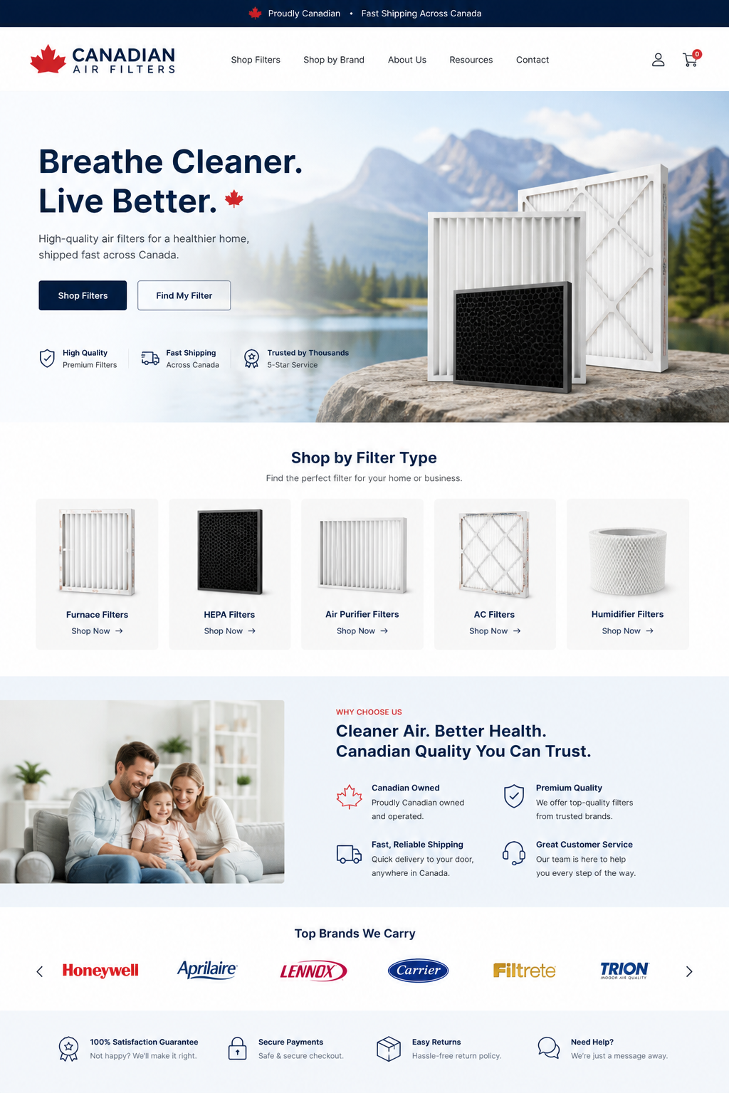 Canadian Air Filters website screenshot